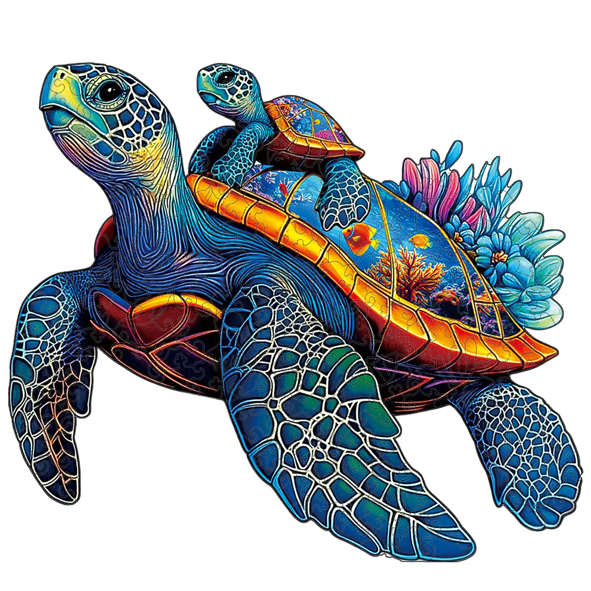Hopelucr sea turtle wooden puzzle cover with vibrant design for family fun.