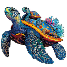 Hopelucr sea turtle wooden puzzle cover with vibrant design for family fun.