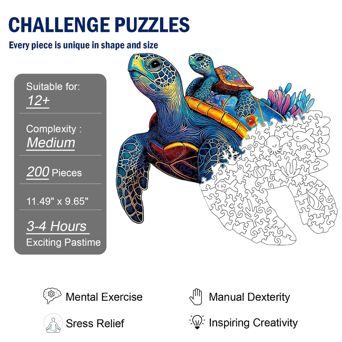 Hopelucr sea turtle wooden puzzle interlocking pieces for precise fit.