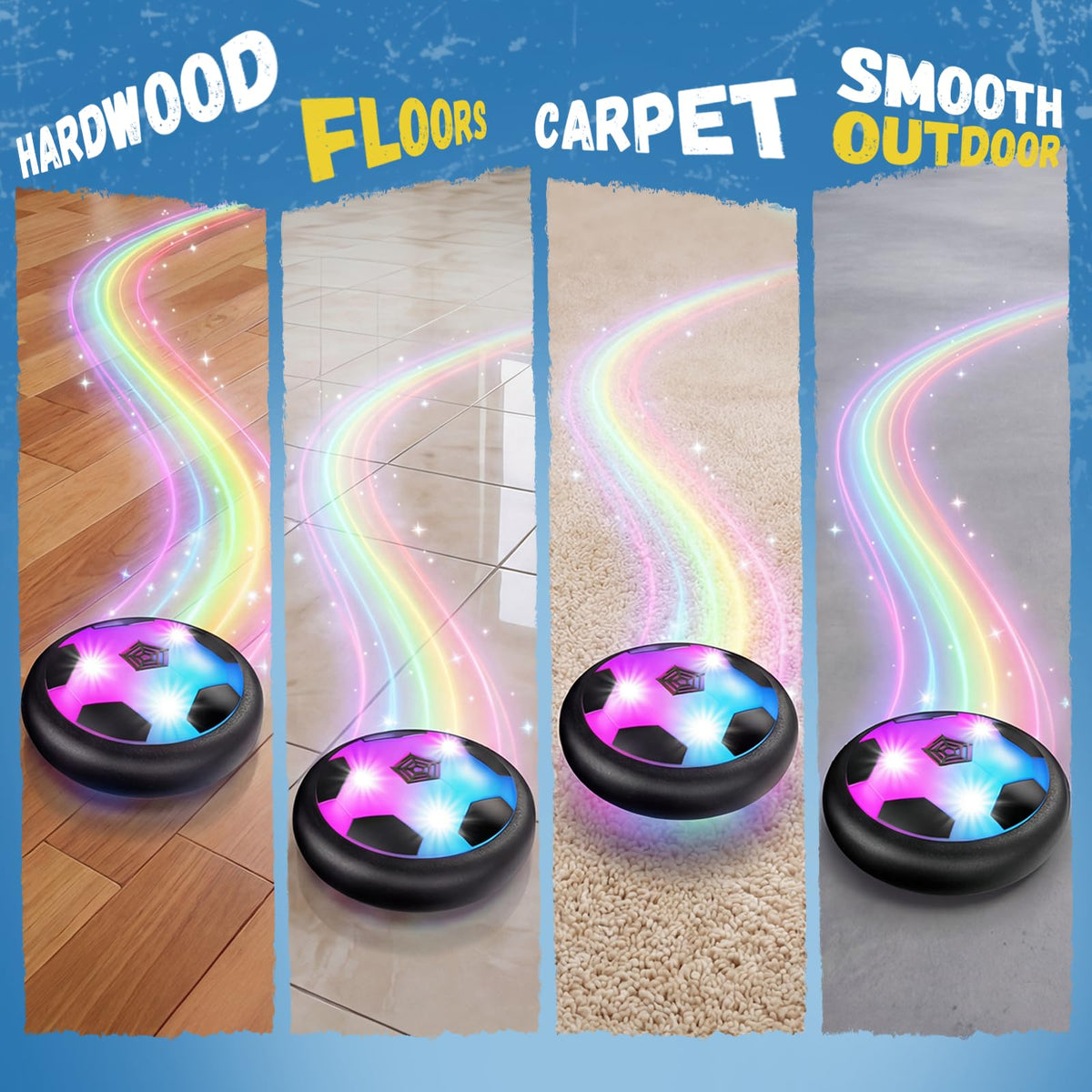 HopeRock hover ball features two colored LED balls for added excitement.