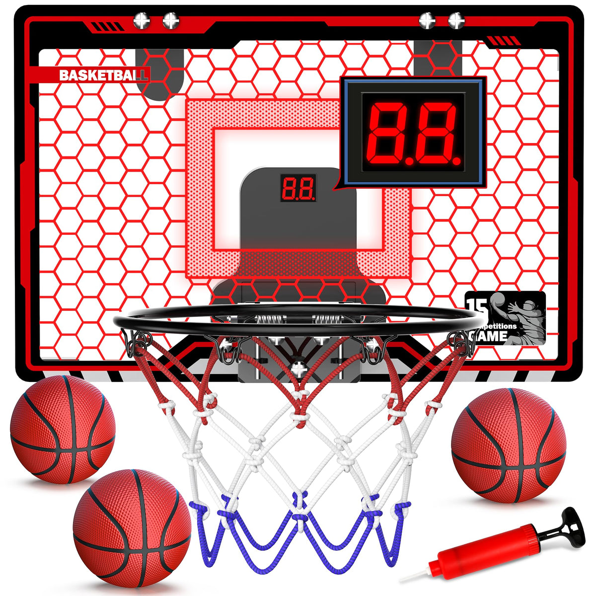 HopeRock over-the-door hoop with LED light boosts nighttime play.