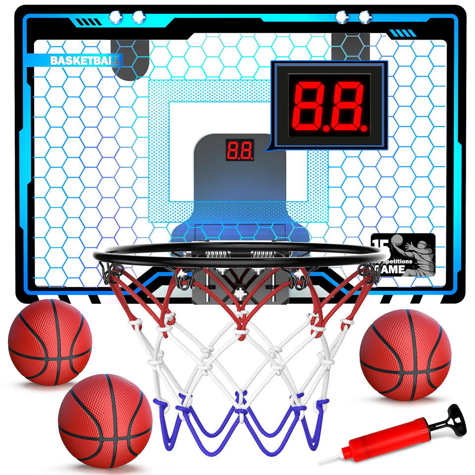 HopeRock indoor basketball hoop with LED over-the-door for energetic play at home