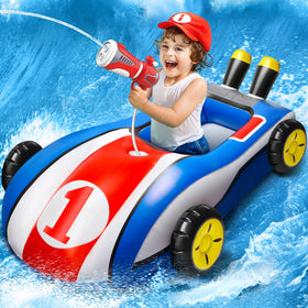 HopeRock kart pool float with water gun in bright blue, ideal for water games.