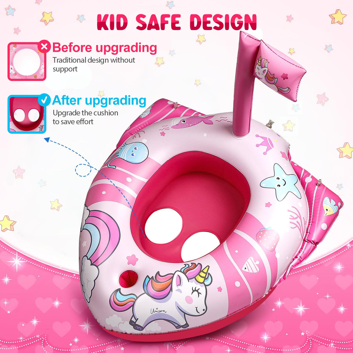 HopeRock unicorn pool float with four independent valves for stability