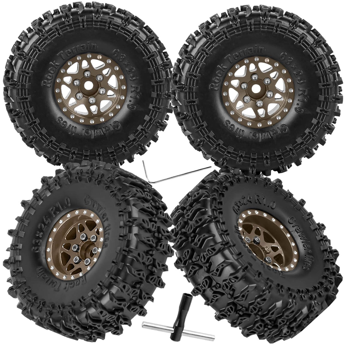 HopsupRC beadlock wheel 1.0-inch brown for SCX24 TRX4M enhances grip.