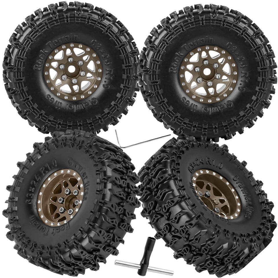 HopsupRC beadlock wheel 1.0-inch brown for SCX24 TRX4M enhances grip.