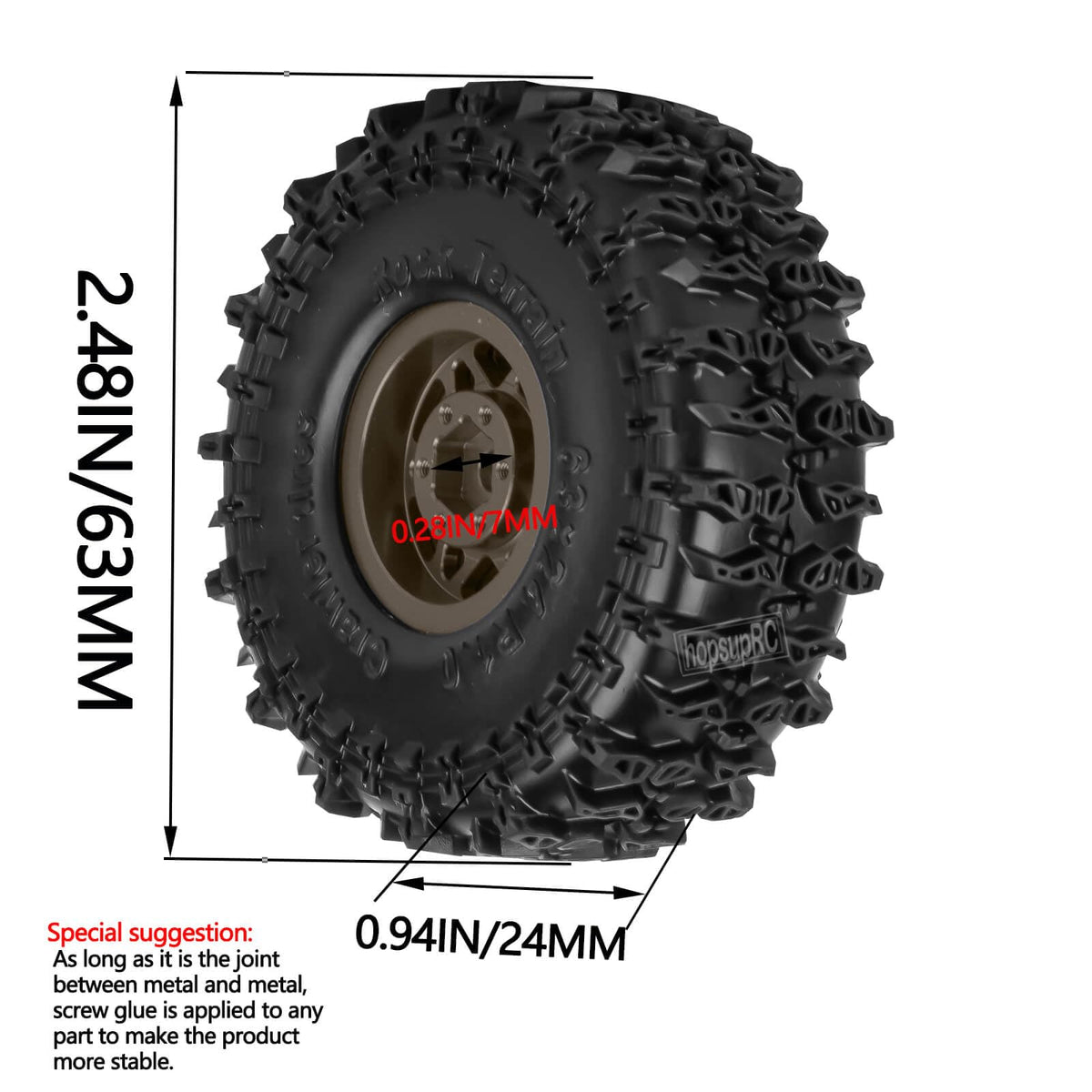 HopsupRC 1.0-inch tire with textured surface for better traction.