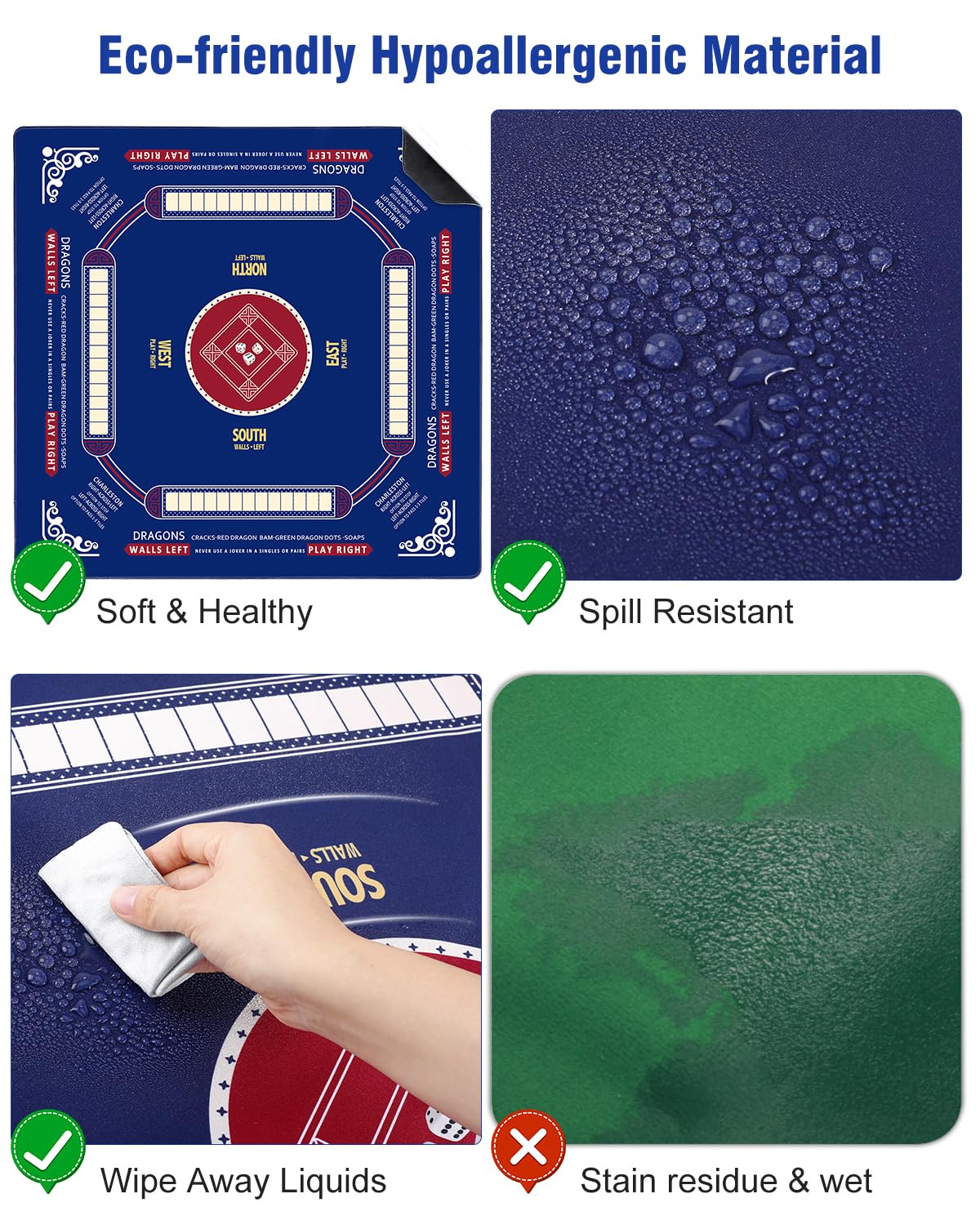 HoRiMe Mahjong Mat triple-layer design reduces noise during play.