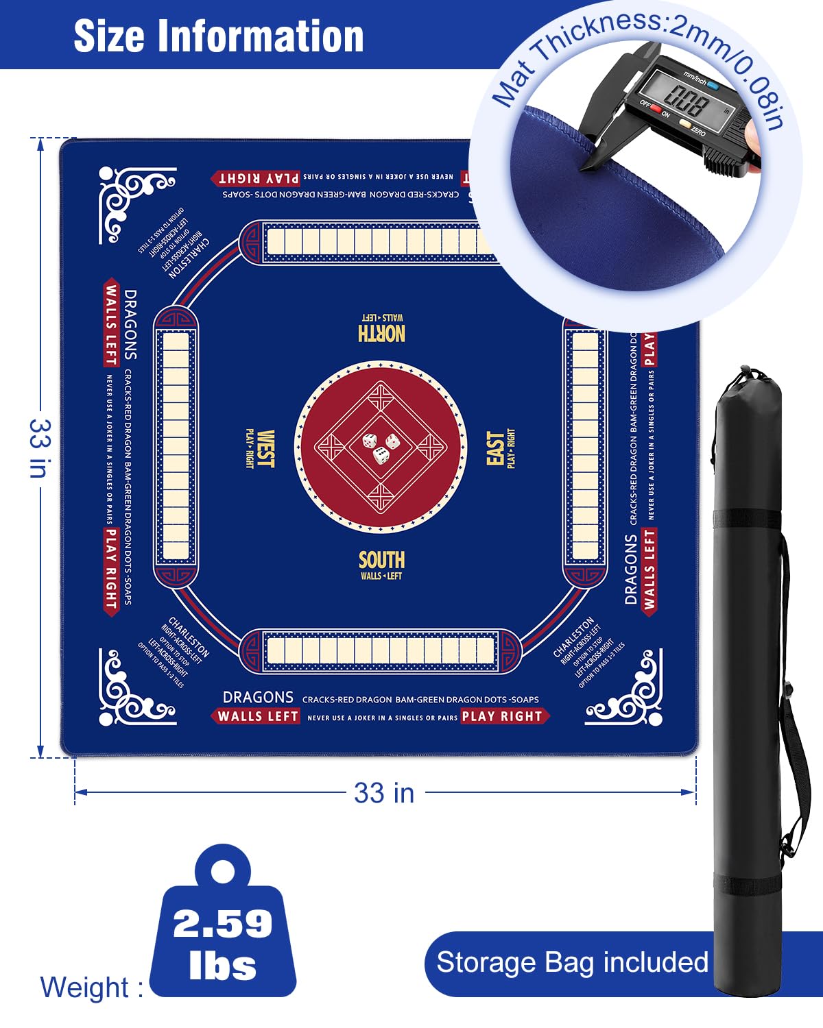 HoRiMe Mahjong Mat non-slip base keeps the game steady on any table.