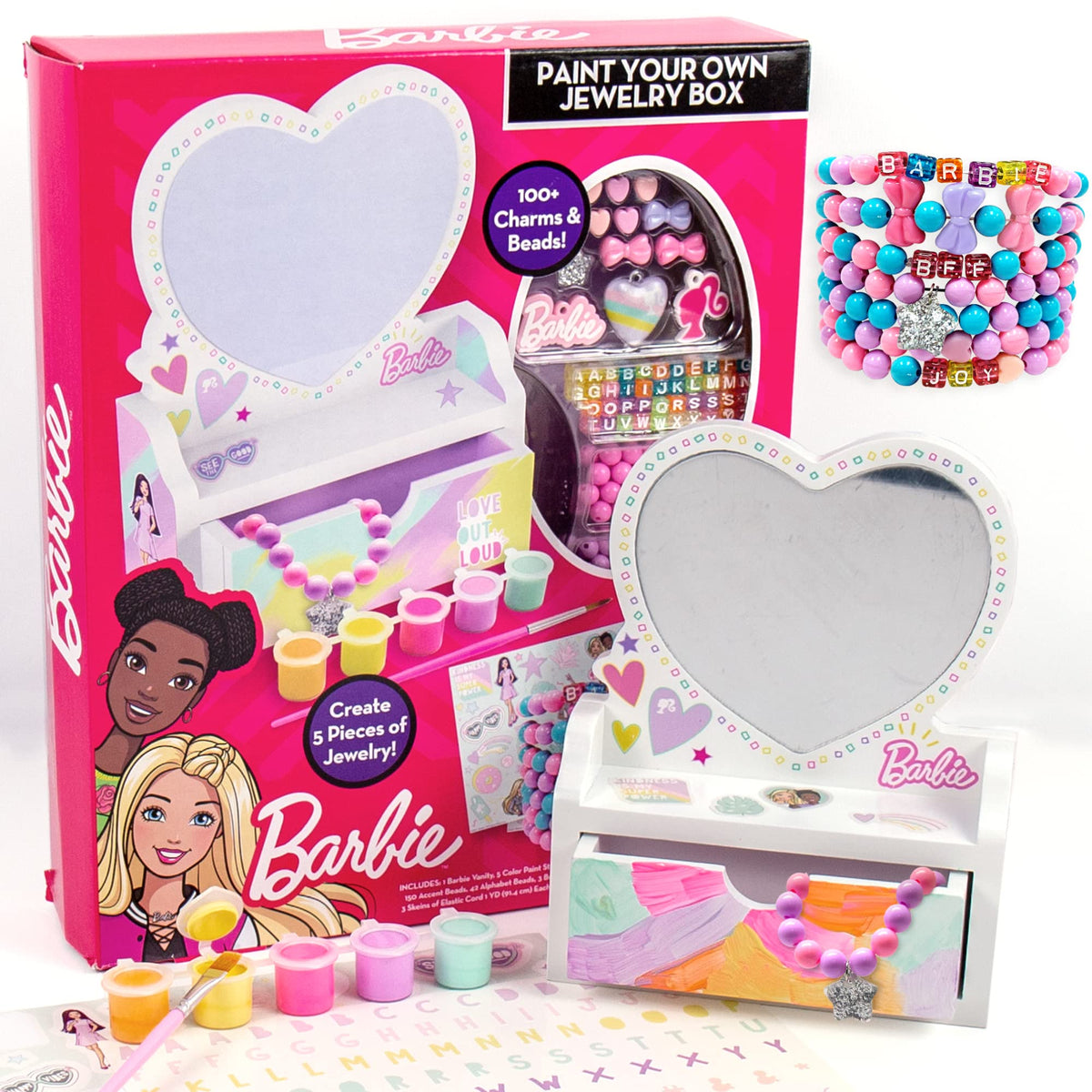 Barbie Paint Your Own Jewelry Box heart vanity for personalized room decor.