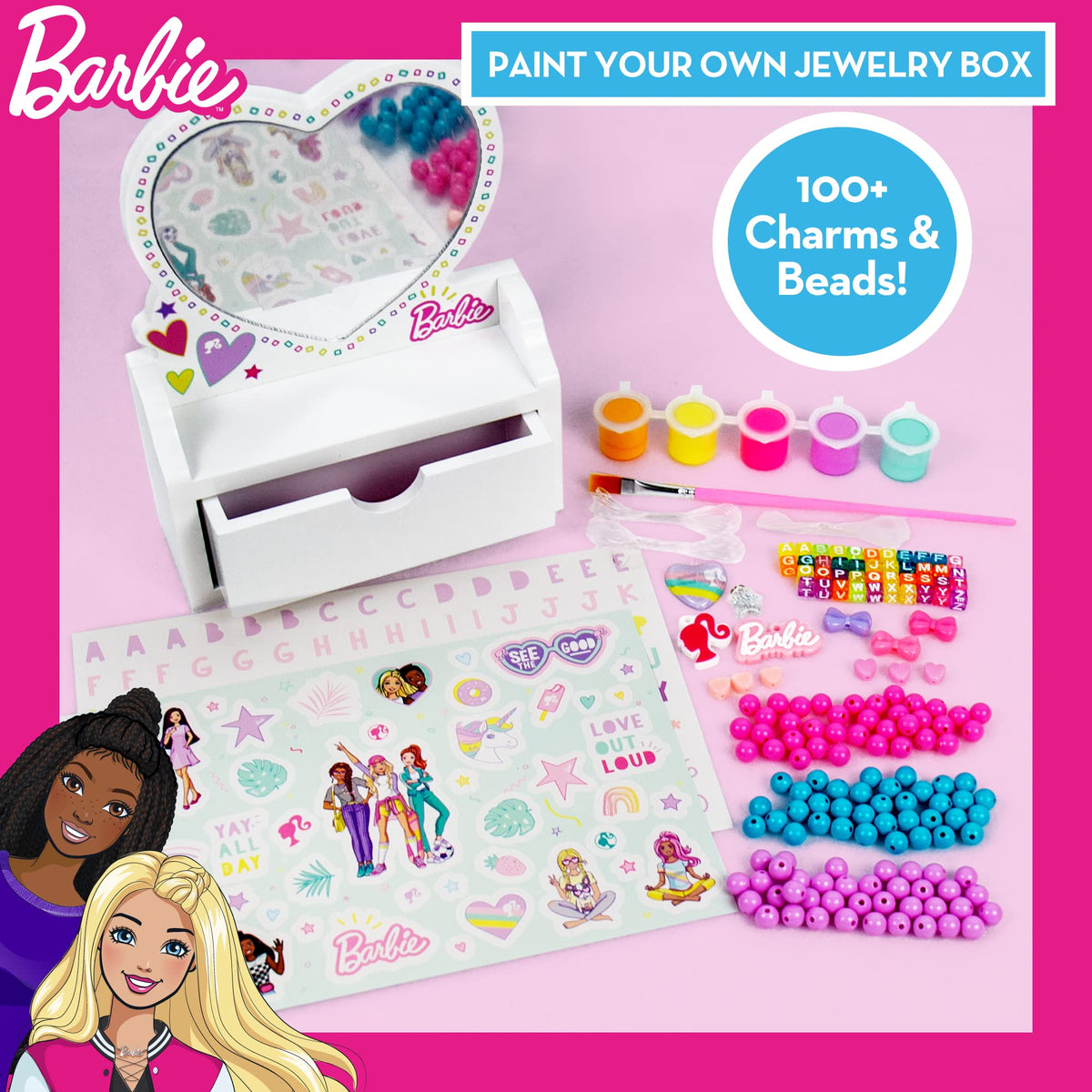 Barbie five acrylic paints strip for vibrant jewelry customization.