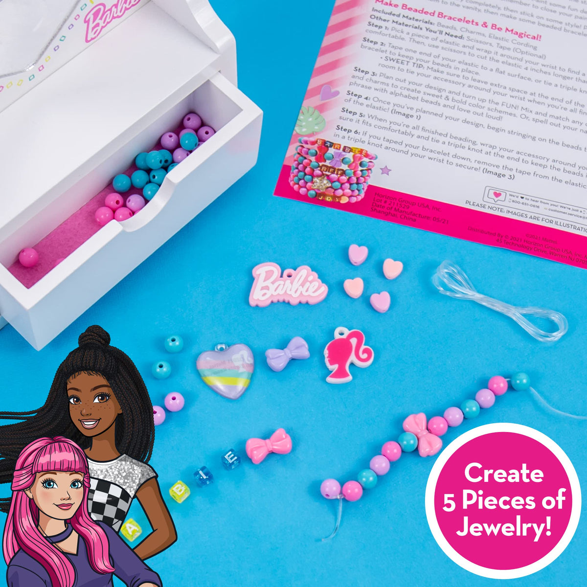 Barbie supply pack with beads and charms for unique jewelry pieces.