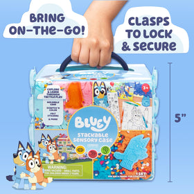 Bluey storage case keeps accessories organized for easy cleanup.
