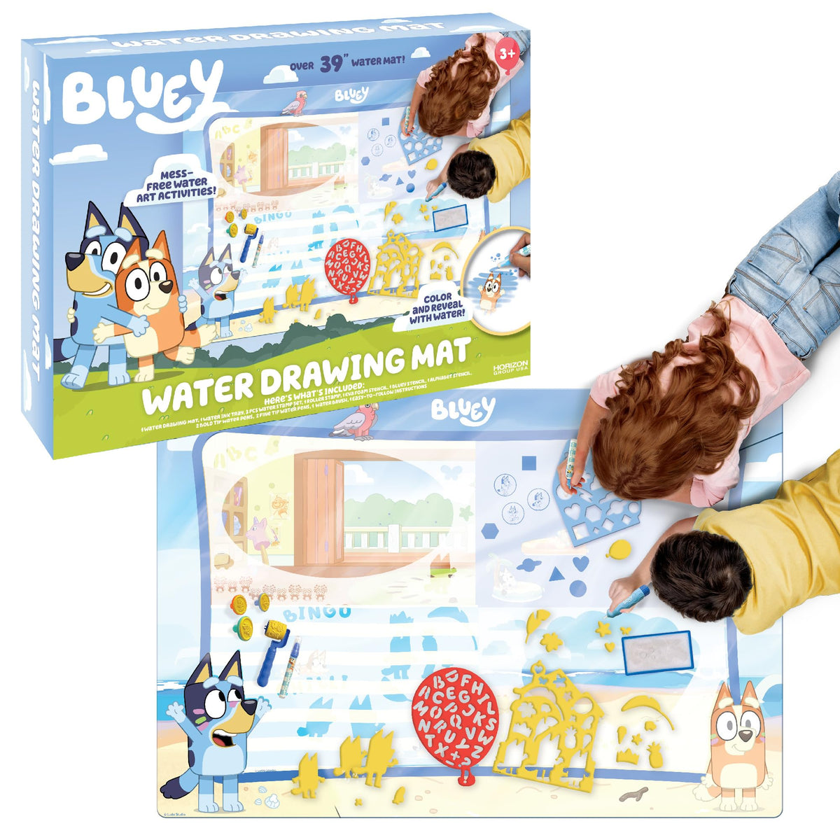 Horizon Bluey Water Drawing Mat setup for shared, mess-free creativity.