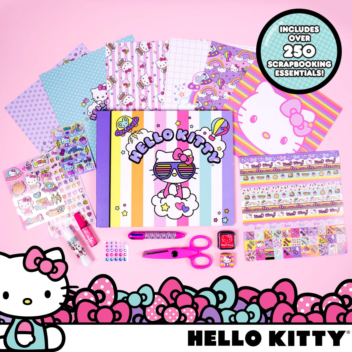 Hello Kitty scrapbook open pages showing memory-filled layouts from Horizon Group USA