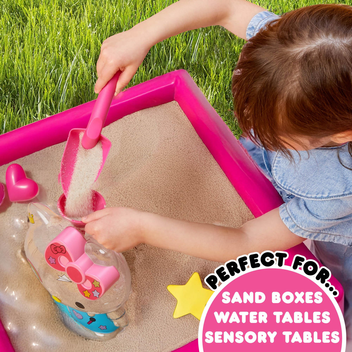 Horizon Hello Kitty Activity Doll shovel and funnel support easy scooping and pouring for kids.