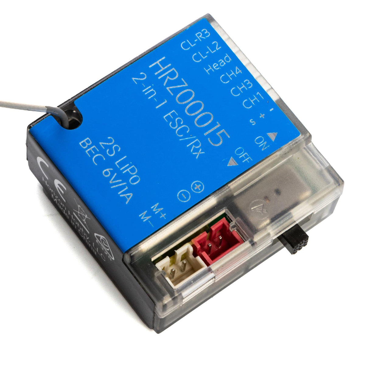 Horizon Hobby EC2 ESC/Receiver 2.4GHz front view showing compact 1-24 scale integration for RC cars.
