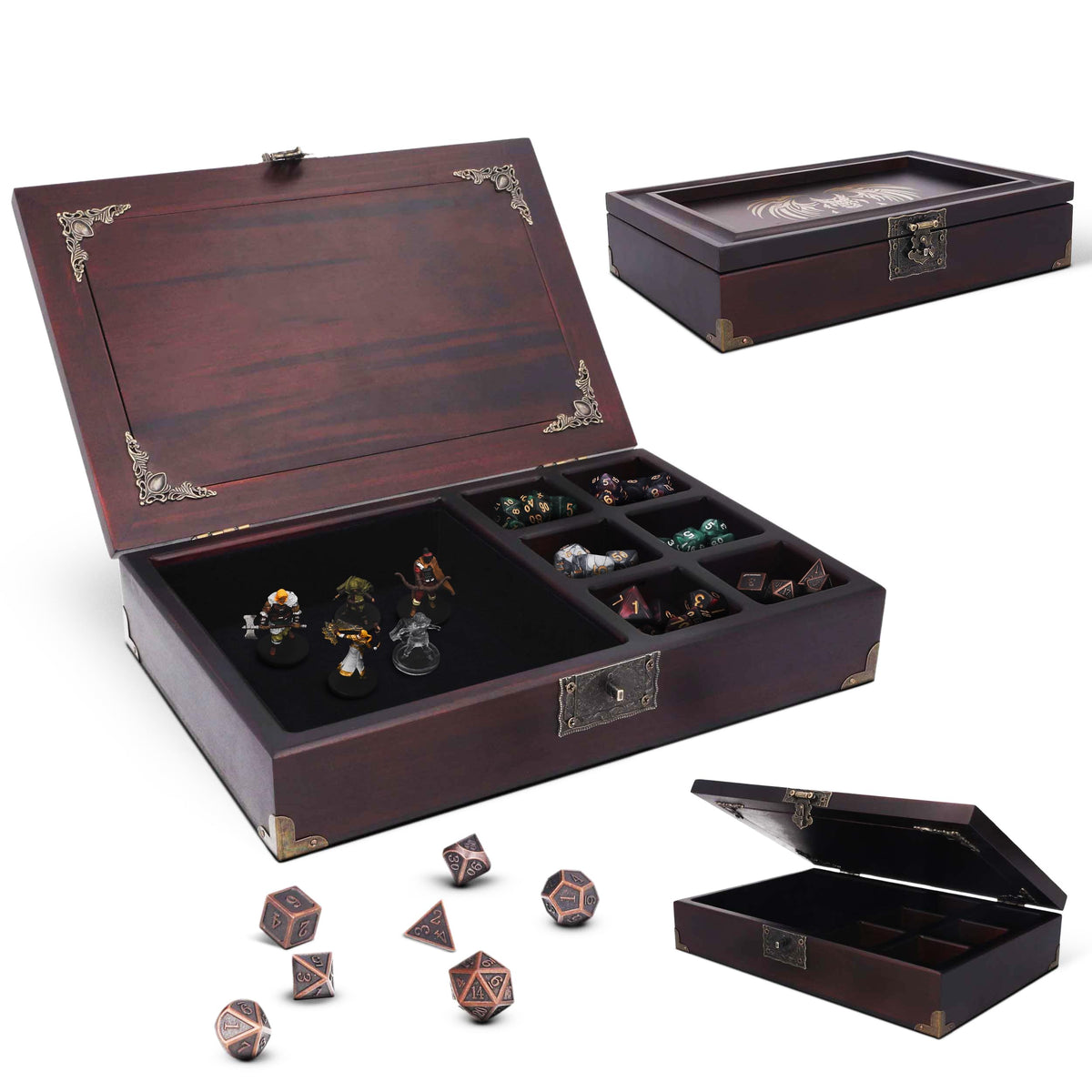 HORNATE dice tray 2in1 wooden box open for easy dice access during sessions