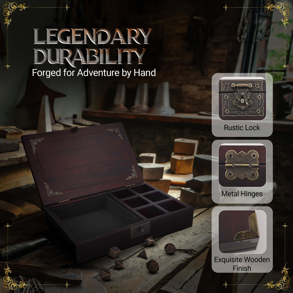 HORNATE dice tray lid closed showing compact storage for dice and props