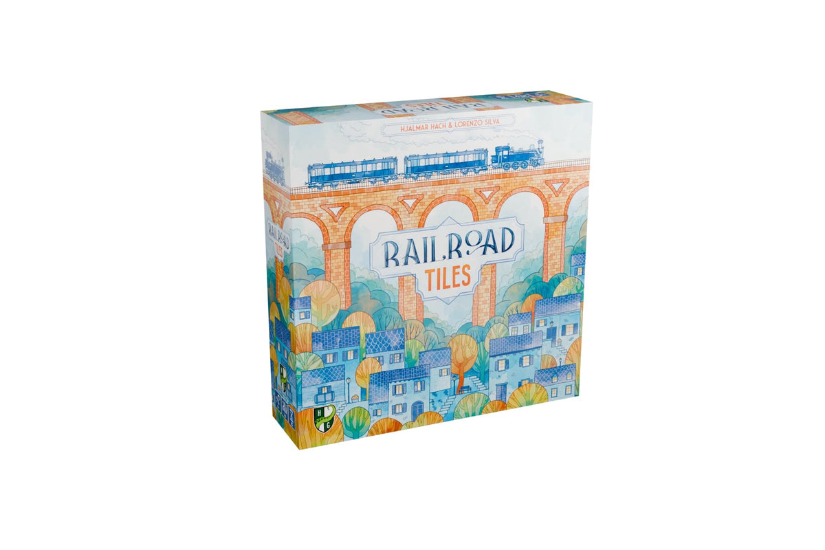Horrible Guild Railroad Tiles board game box on table for family strategy play.