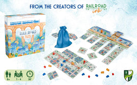 Horrible Guild Railroad Tiles network-building concept illustrated on the board.