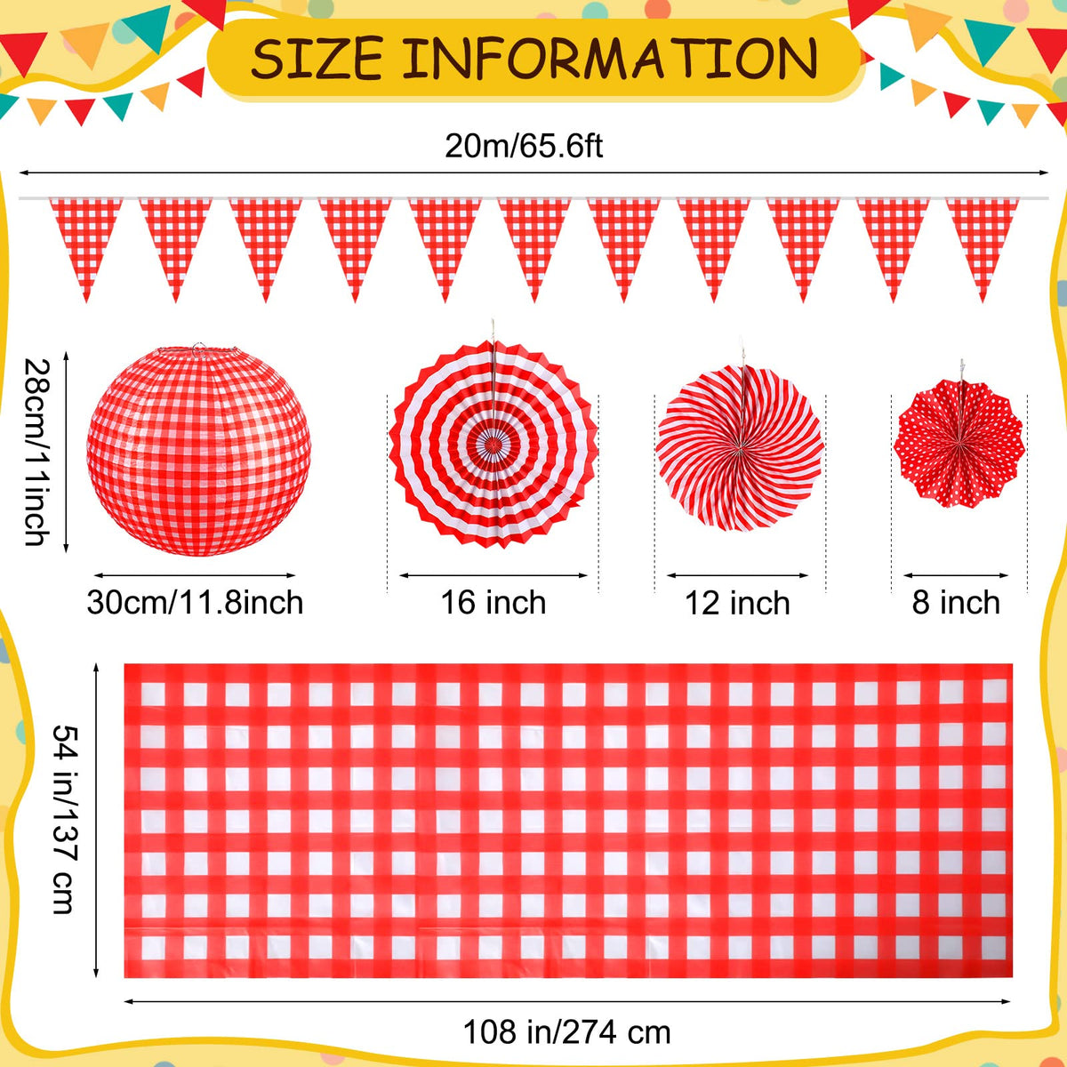 Hortsun red gingham pennants banner adds festive color to celebrations.