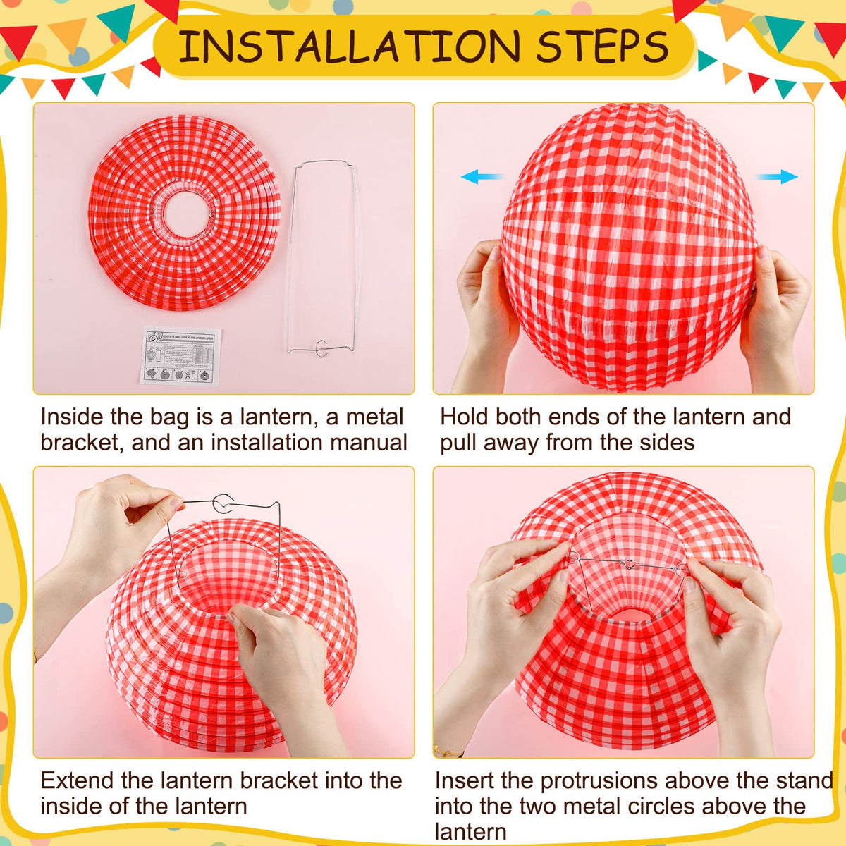 Hortsun round paper lanterns illuminate ceilings and party corners.