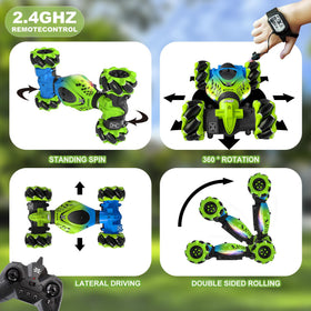 HOSHIPLAY gesture RC car green LED lights in action while racing