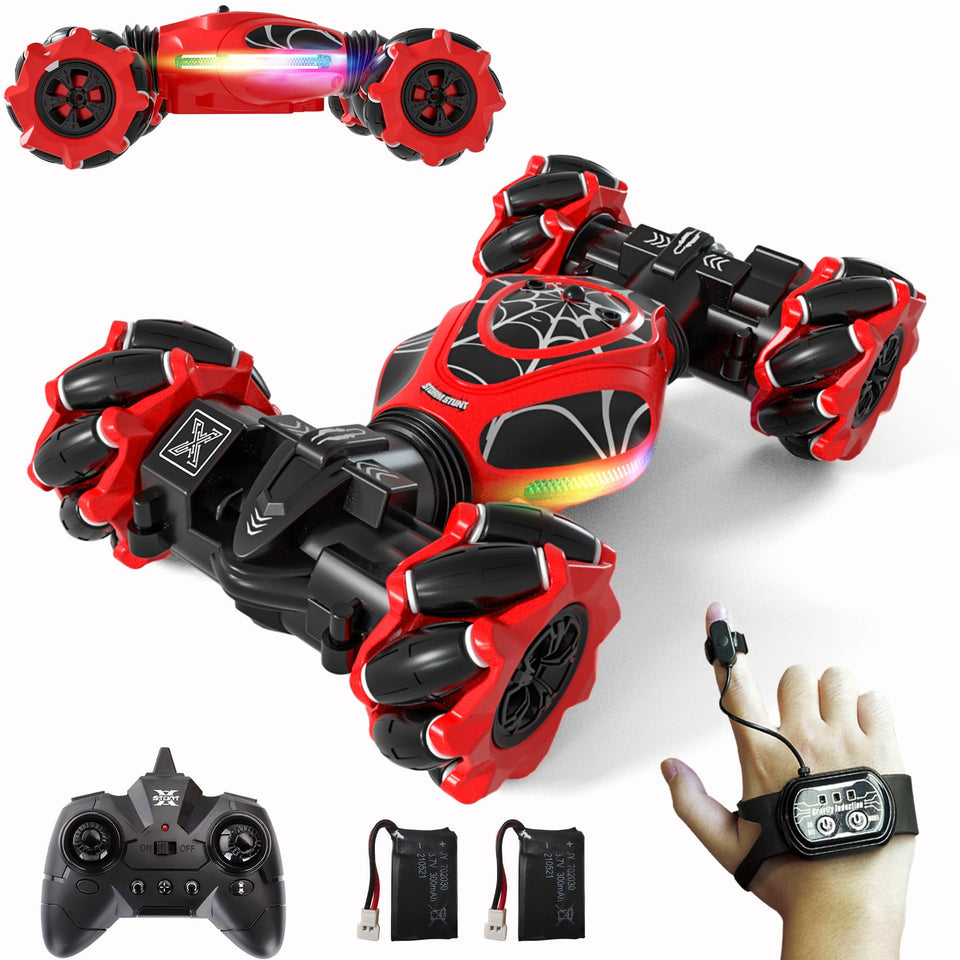 HOSHIPLAY Gesture RC Car Red front view with LED lights for fast play