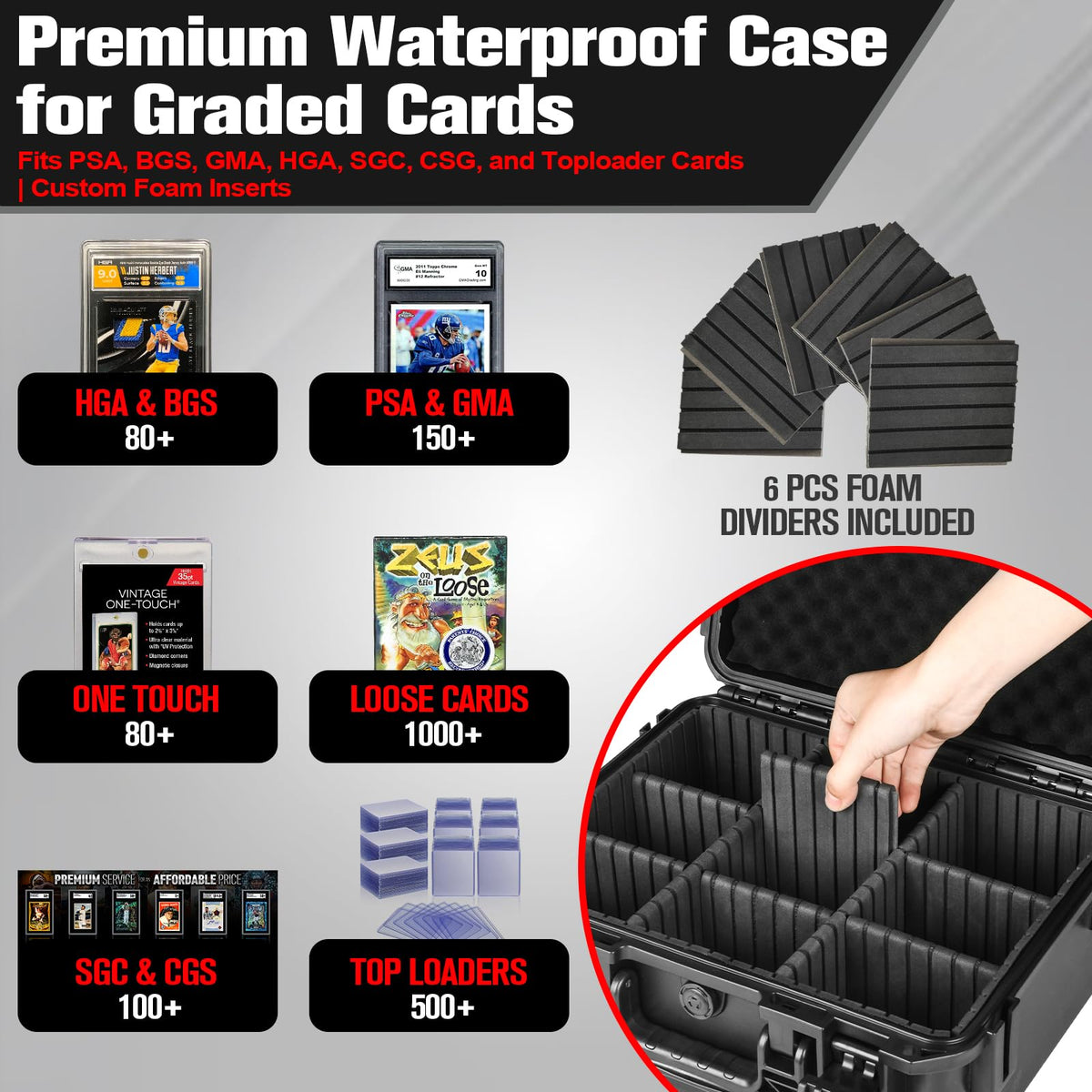 HOSOCASE interior with six dividers for organized storage