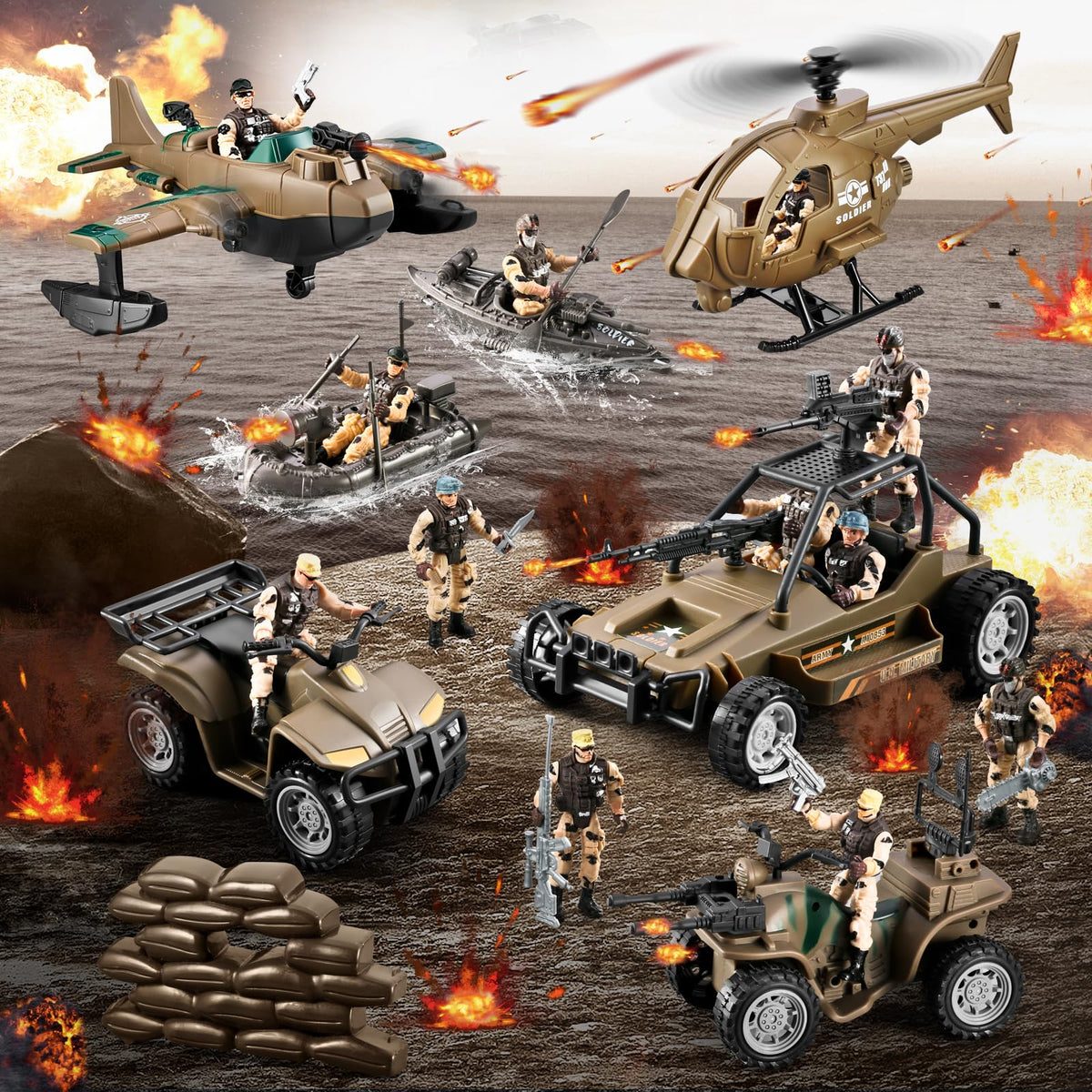 Hospony soldier figures image: 4-inch action figures with camo detail for battle setups.