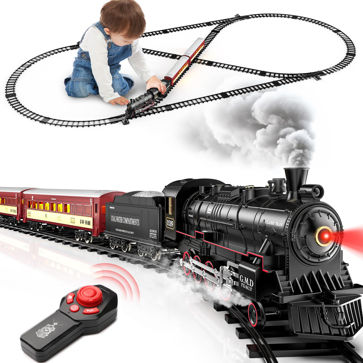 Hot Bee alloy RC train steam locomotive with realistic smoke effects for immersive play
