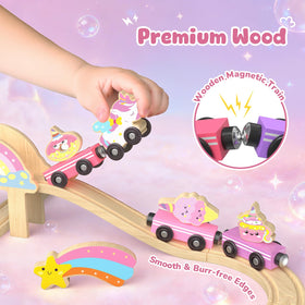 Hot Bee Unicorn Train Set features smooth, rounded edges for safe grasp.