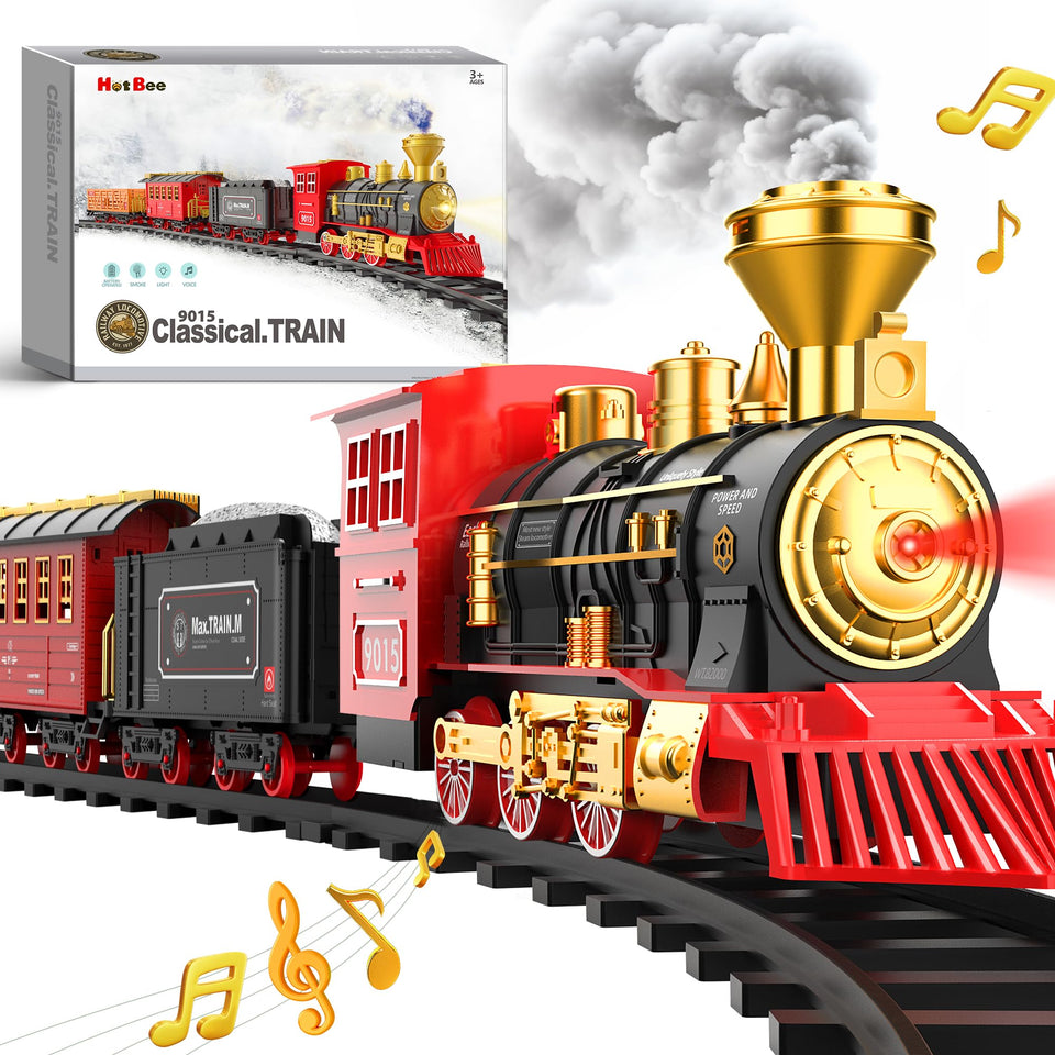 Hot Bee Train Set locomotive engine with smoke and lights for kids' play.