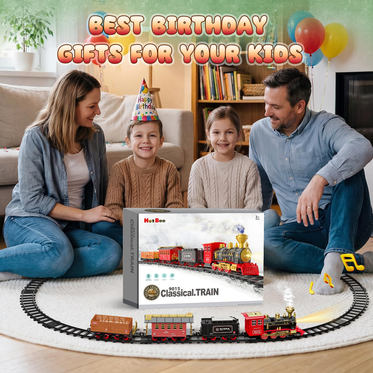 Hot Bee Train Set under Christmas tree decoration for festive fun.