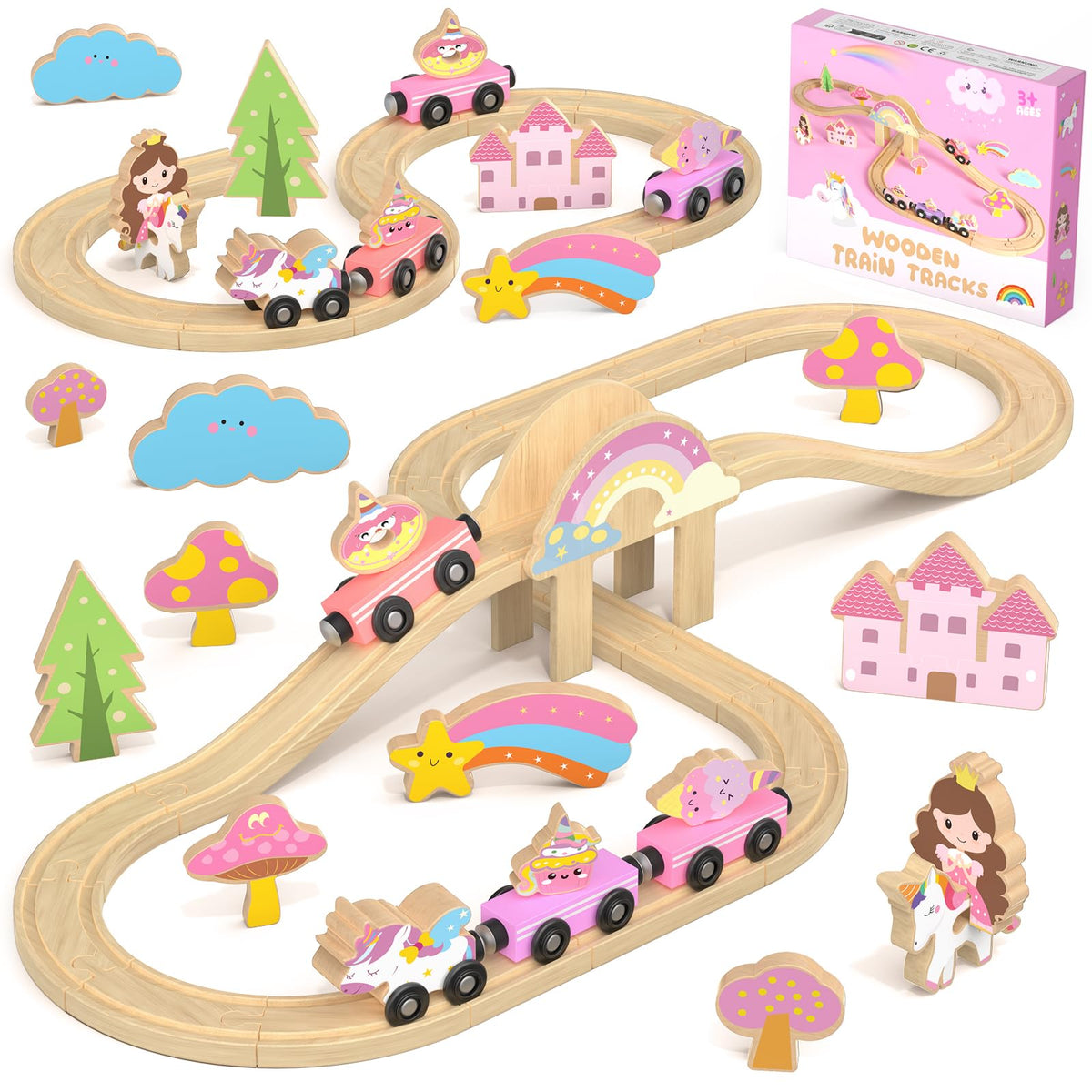 Hot Bee Unicorn Train Set with pink track sparks imaginative play.