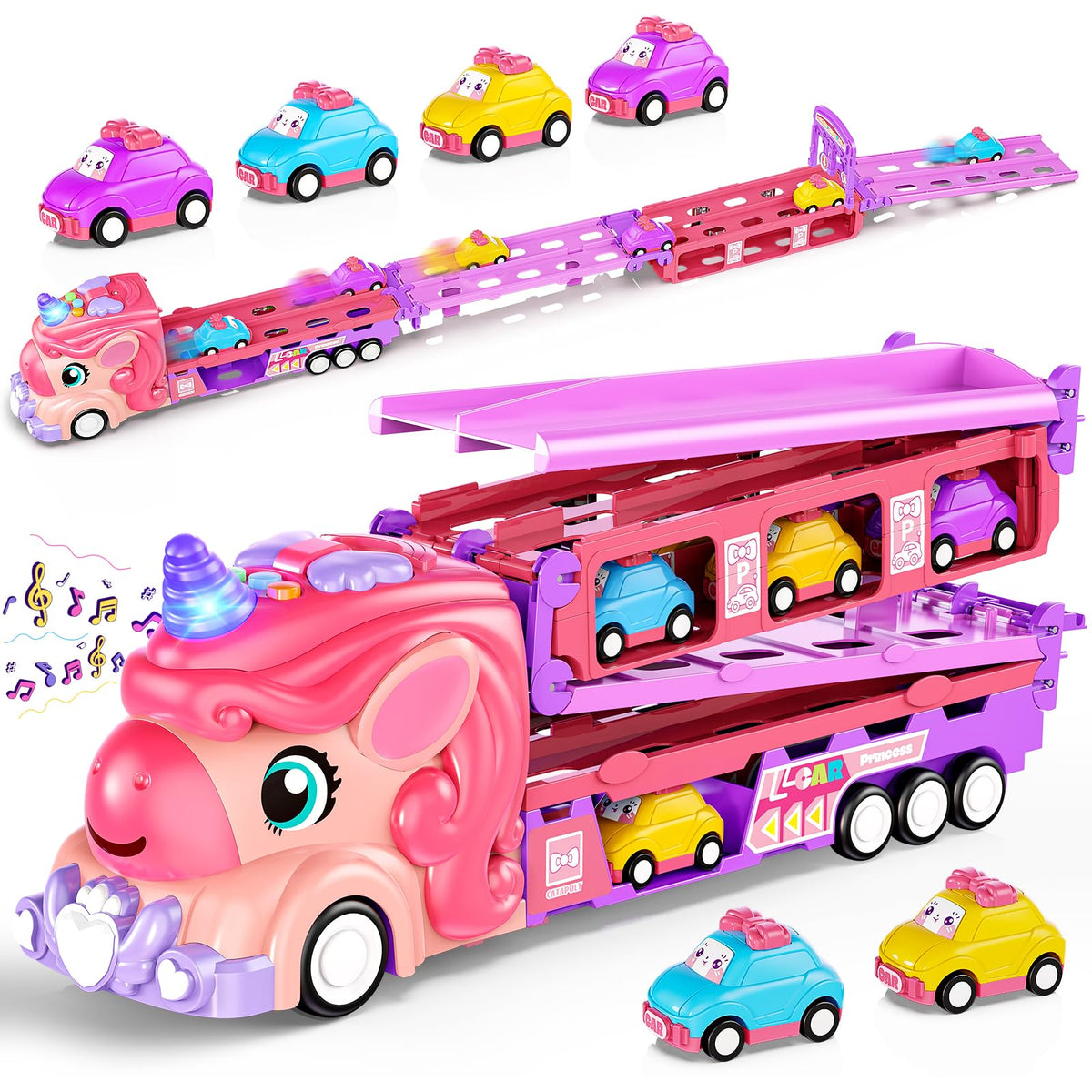 Hot Bee unicorn truck transforms for exciting two-lane play.