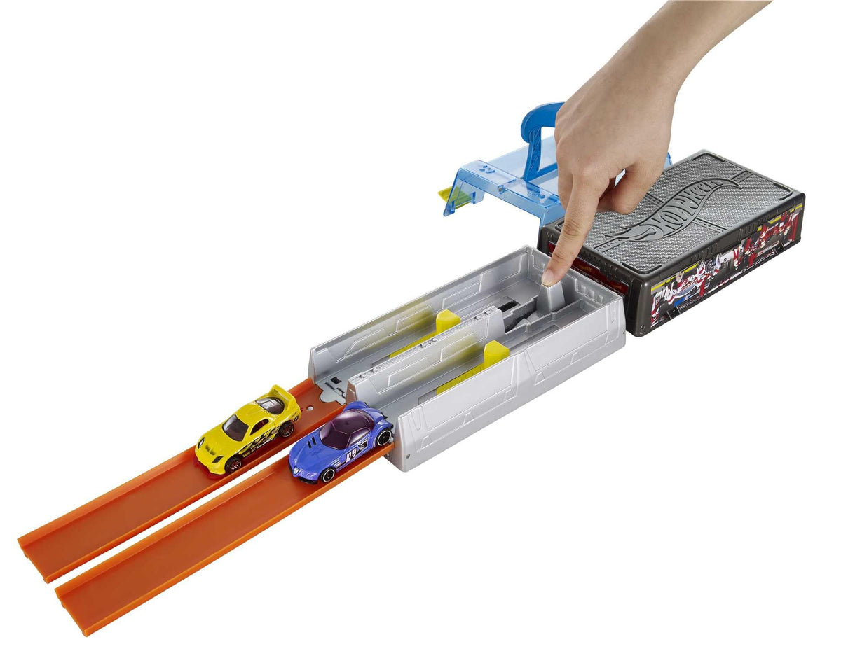 Hot Wheels 1:64-scale cars included for instant racing action.