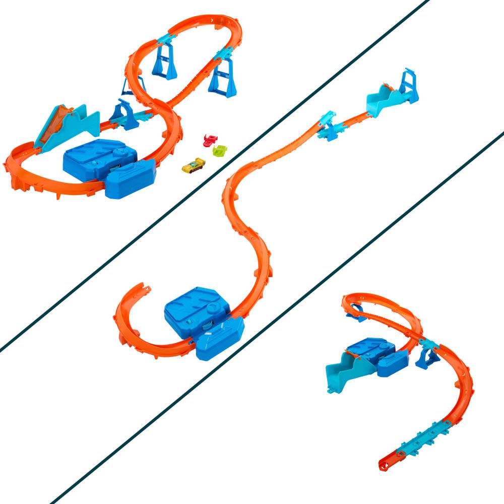 Hot Wheels 1:64 scale race car on track ready to roll.