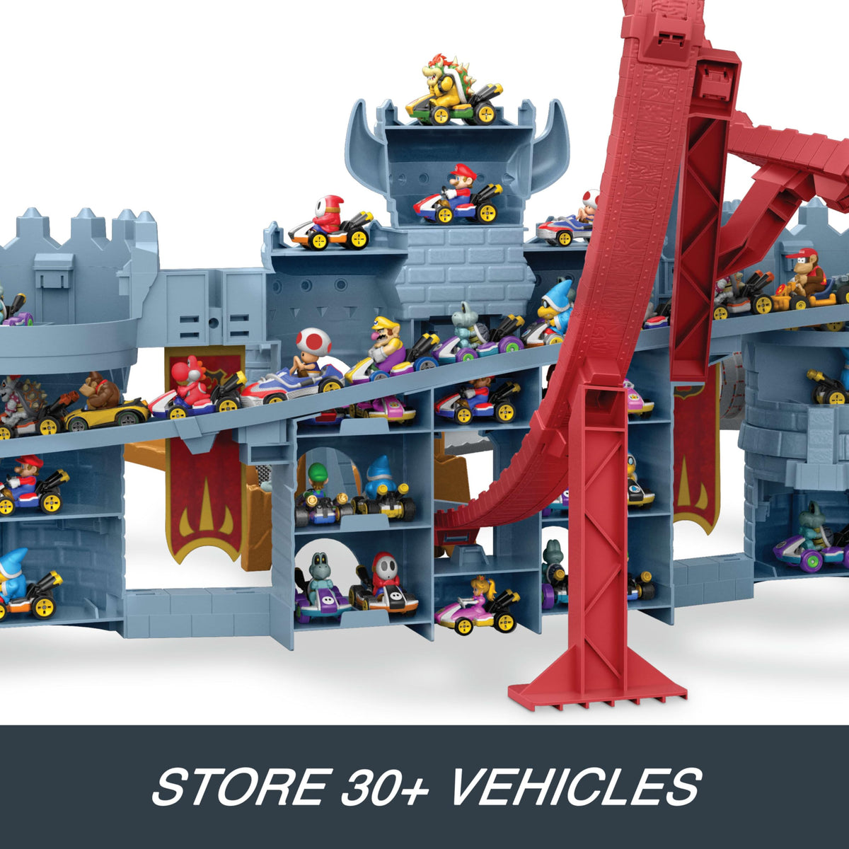 Storage space shows capacity for 38 vehicles on the set.