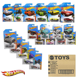 Hot Wheels 72-count random case die-cast cars, great for kids' play and collector excitement.