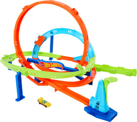 Hot Wheels Action Loop Cyclone Challenge track hero shot showing dramatic looping action for kids.