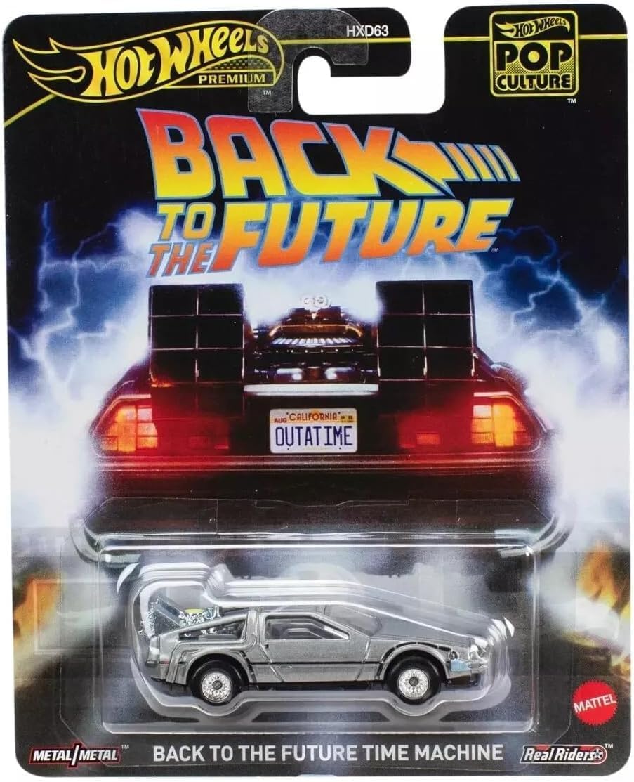 Hot Wheels Back to the Future Time Machine Real Riders 1:64 die-cast car, great for display.
