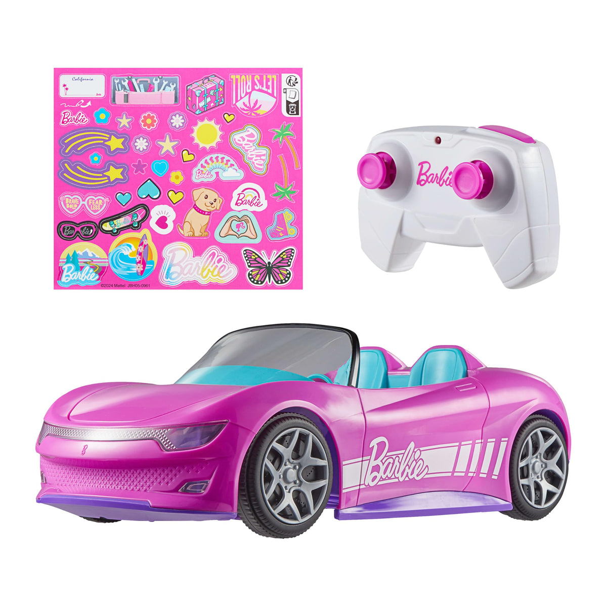 Hot Wheels Barbie RC Convertible pink with room for two dolls for imaginative road trips.