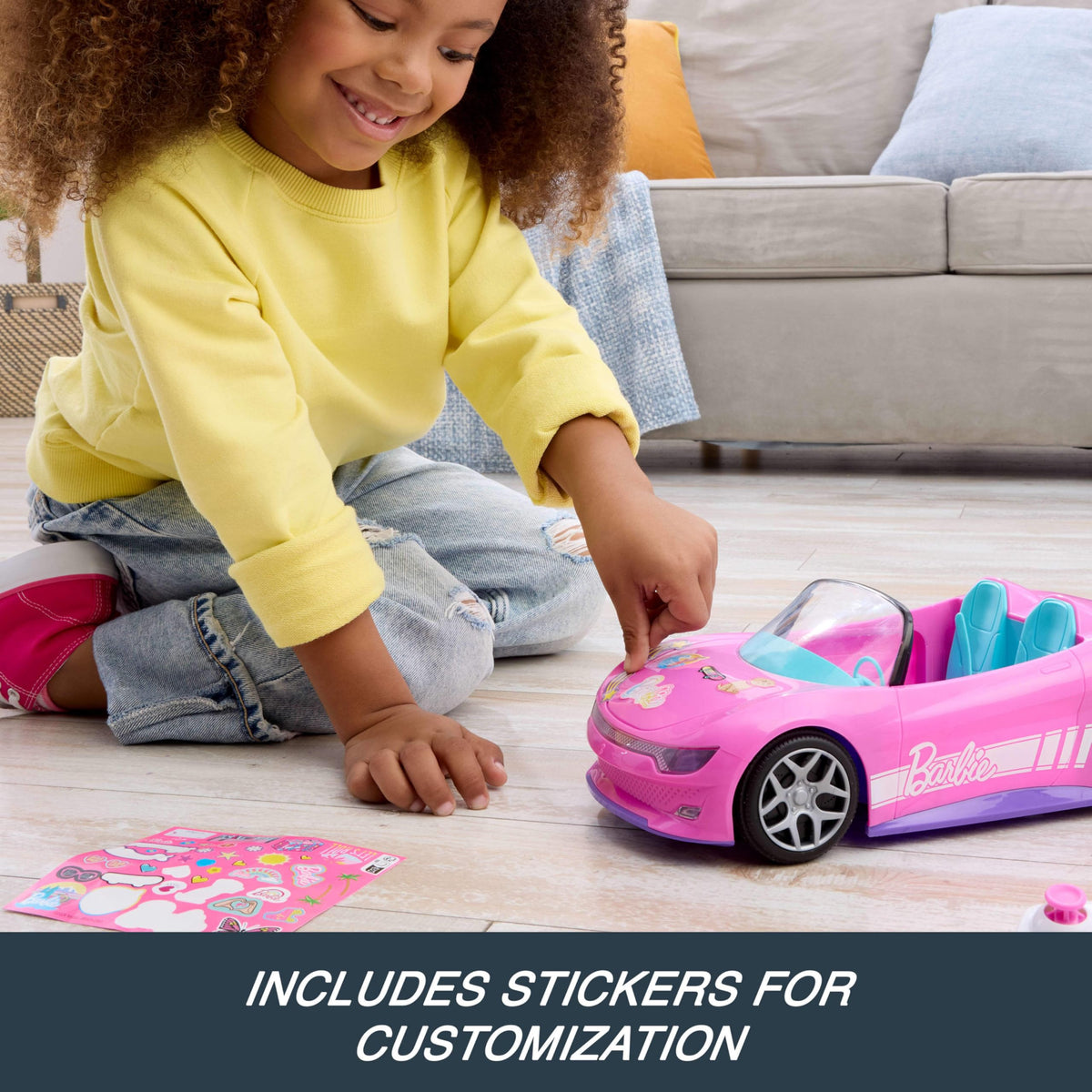 Hot Wheels Barbie RC Convertible trunk opens to store road trip accessories.