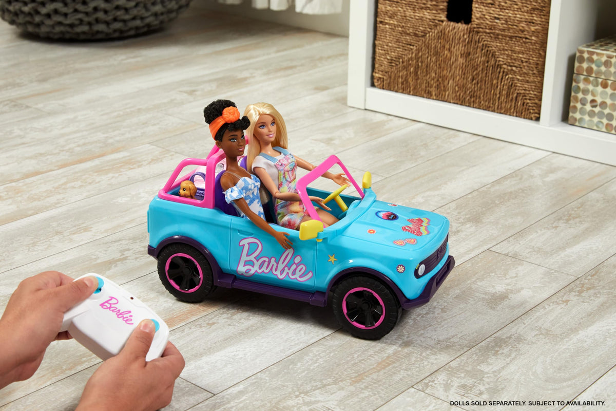 Hot Wheels Barbie RC SUV rear storage for accessories during road trips.