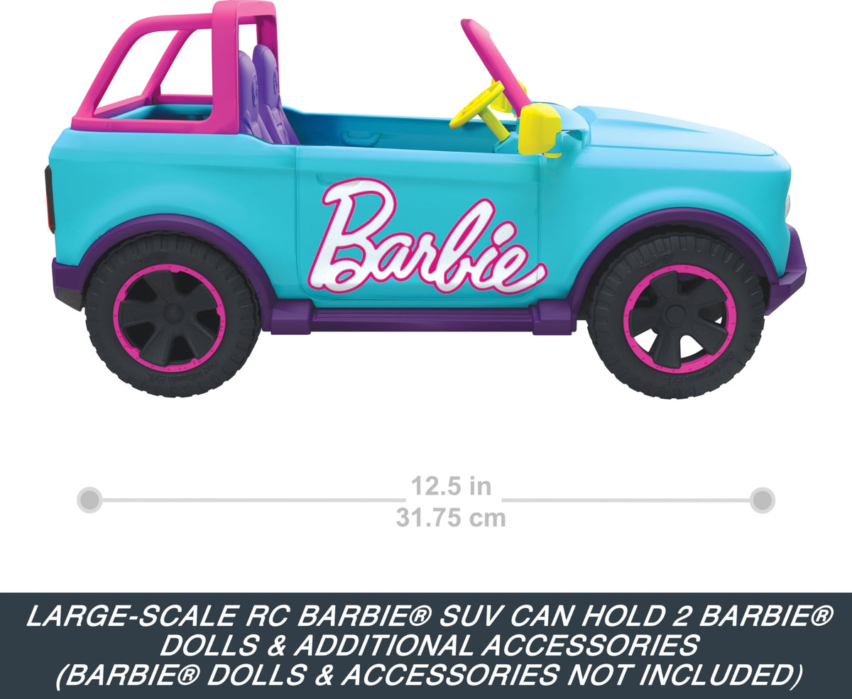Hot Wheels Barbie RC SUV remote control for indoor and outdoor play.