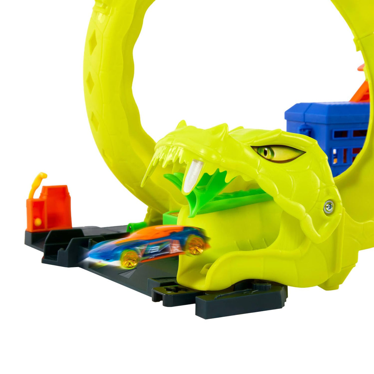 Hot Wheels base offers parking for three die-cast cars.