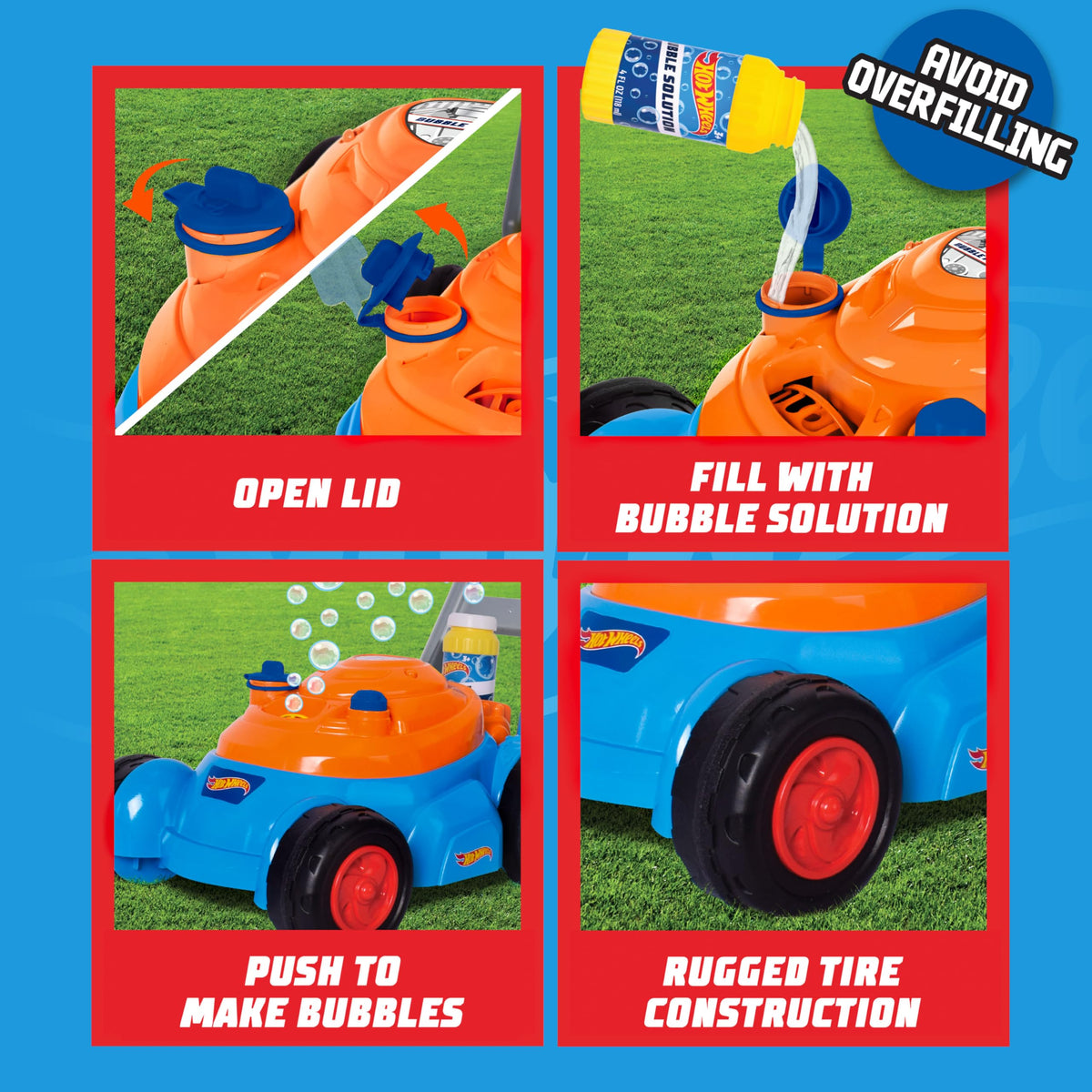 Hot Wheels Bubble Lawn Mower in action with bubbles flying.