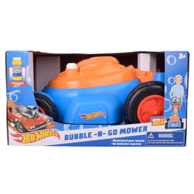 Hot Wheels Bubble Lawn Mower includes solution pack for instant fun.